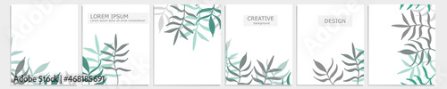 Set of vector cover notebook design. Abstract floral template design with green leaves on white background for notebook paper, copybook brochures, book, magazine. Planner and diary cover for print