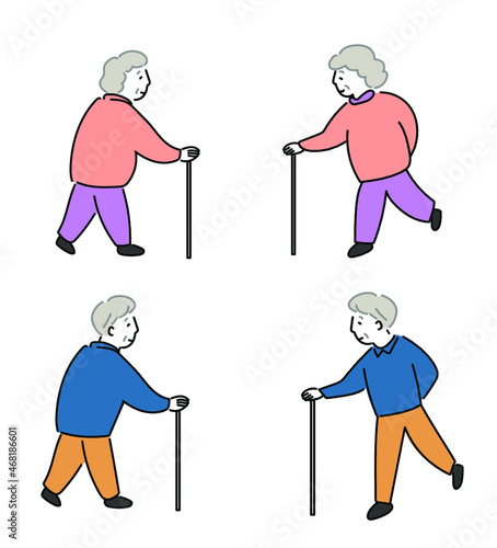 おばあさんとおじいさんのイラスト
杖をつくおじいさんとおばあさん