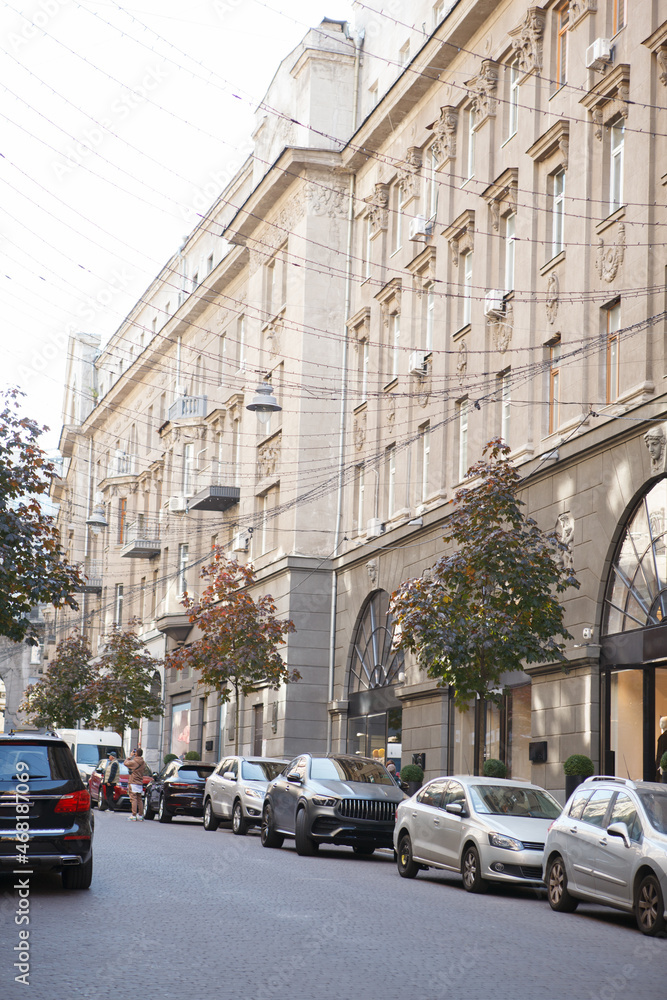 Vertical shot of shopping street in european city