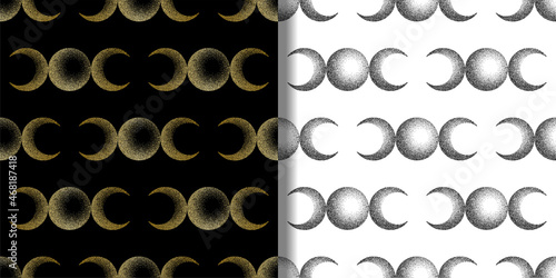 Triple moon magic and astrology seamless patterns set