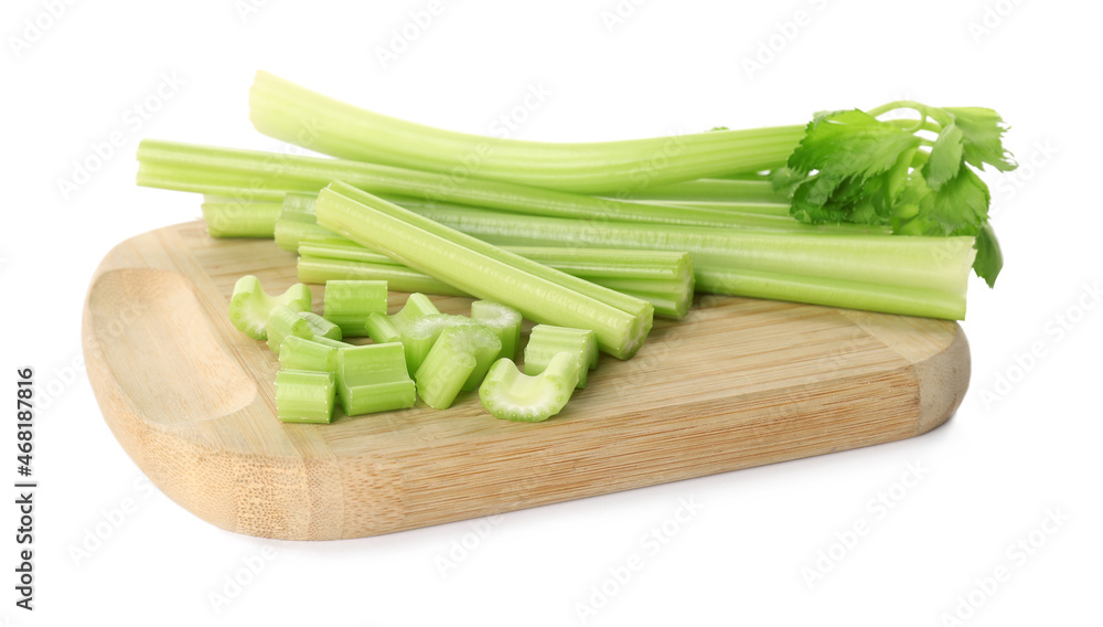 Fresh green celery stems isolated on white Fresh green celery stems isolated on white