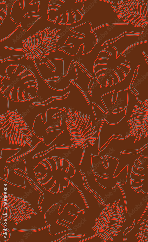 Orange background with simple tropical leaves pattern