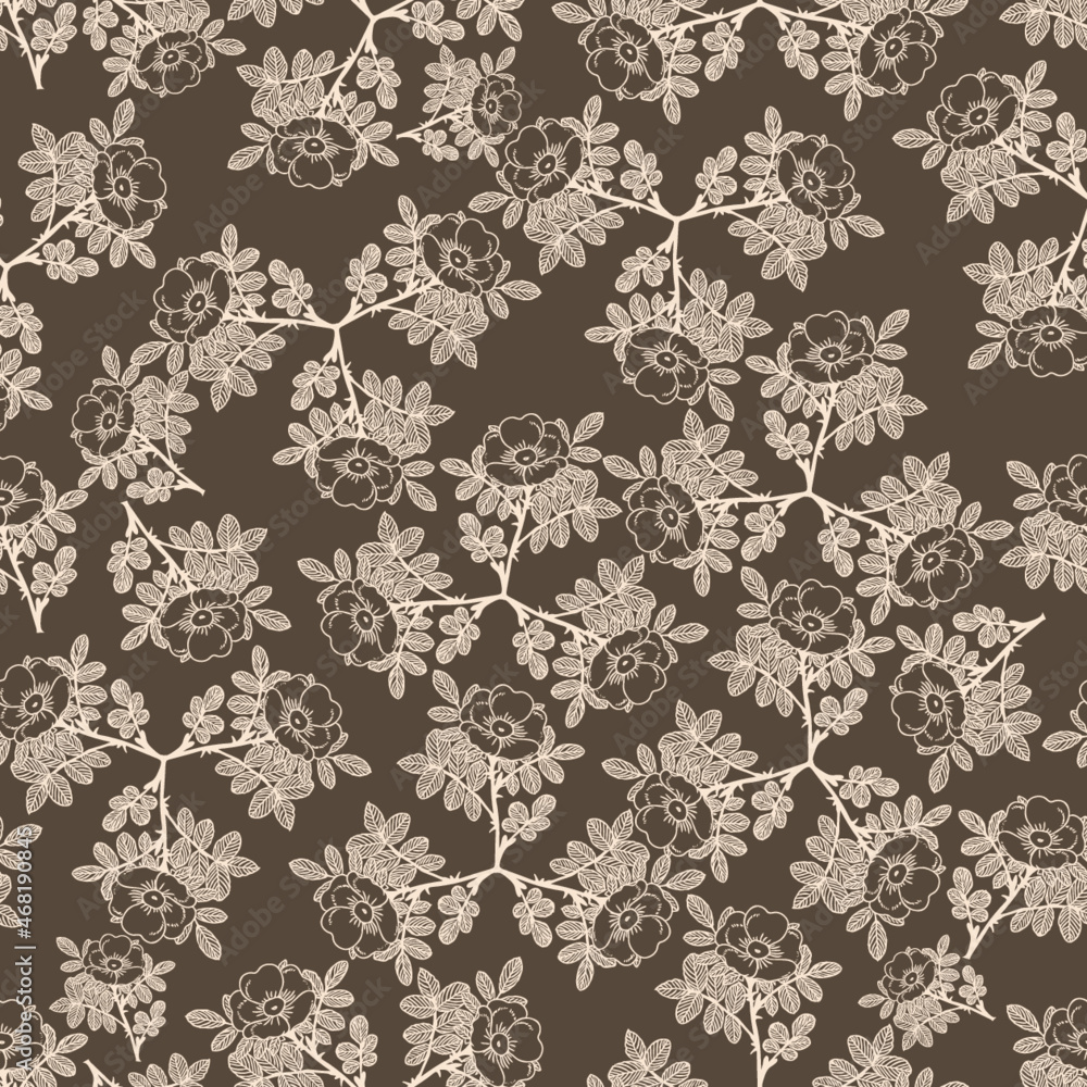 Beige flowers on a bronze background seamless pattern Beige flowers on a bronze background seamless pattern