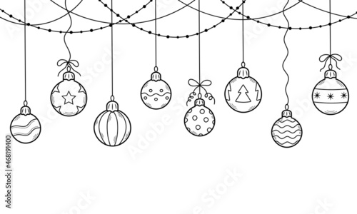Set of hand-drawn christmas balls. Cute christmas bauble in doodle sketch style. Elements for decorating for the Christmas and New Year. Isolated vector illustration.