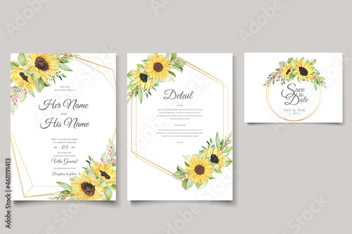 elegant hand drawn sun flower invitation card