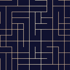 Wandcirkels Blauw goud patronen Gouden lijnen ruitpatroon minimalistisch  © iaroslavka