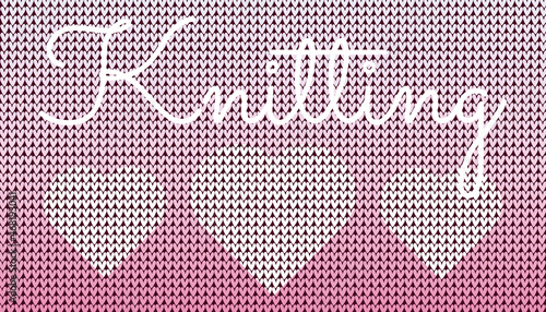 knitting crochet pink heart sign text background horizontal banner winter Finnish pattern ornament sweater