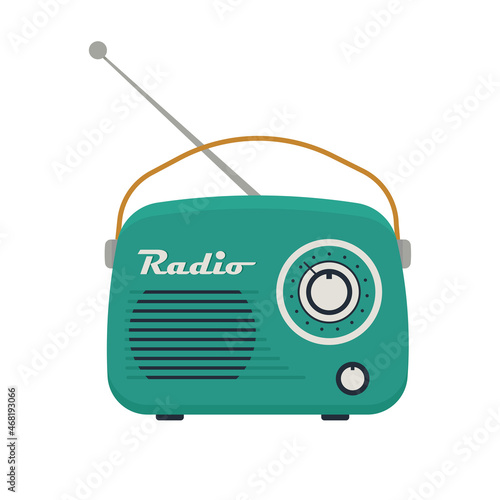 Retro radio, vector illustration in flat style, isolated on white background