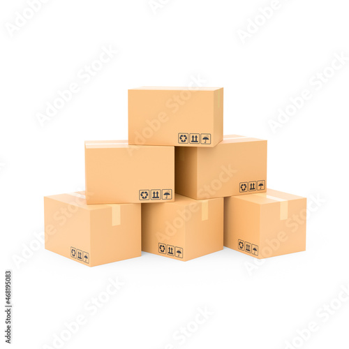 Stack of Cardboard box with OPP tape isolate on white background 3D render © littlewitz