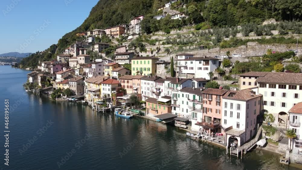 Drone view at Gandria on lake of Lugano in the italian part of Switzerland
Drone view at Gandria on lake of Lugano in the italian part of Switzerland
