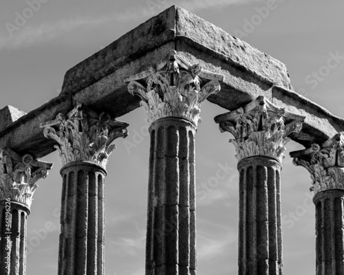 Remains of The Roman Temple of Évora also referred to as the Templo de Diana. The temple was destroyed during the 5th century by invading Germanic peoples. photo