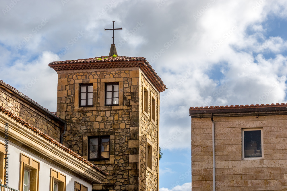 Aviles - Spain. City Streets, Colegio San Nicolás de Bari, Iglesia de Santo Tomás de Canterbury, sidrerias. Beautiful city streets in Aviles - Spain