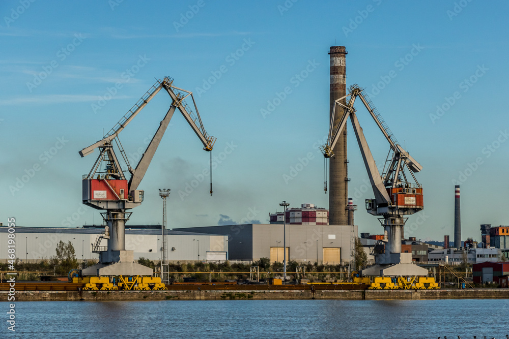 Fish and industrial Harbor in the city of Aviles, Spain