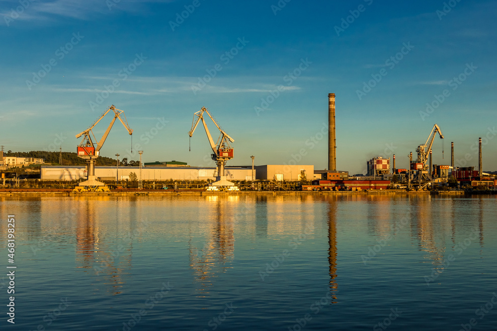 Fish and industrial Harbor in the city of Aviles, Spain