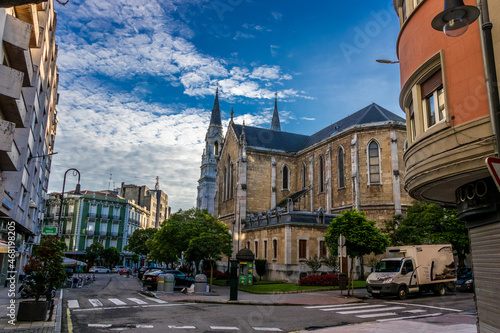 Aviles - Spain. City Streets, Colegio San Nicolás de Bari, Iglesia de Santo Tomás de Canterbury, sidrerias. Beautiful city streets in Aviles - Spain