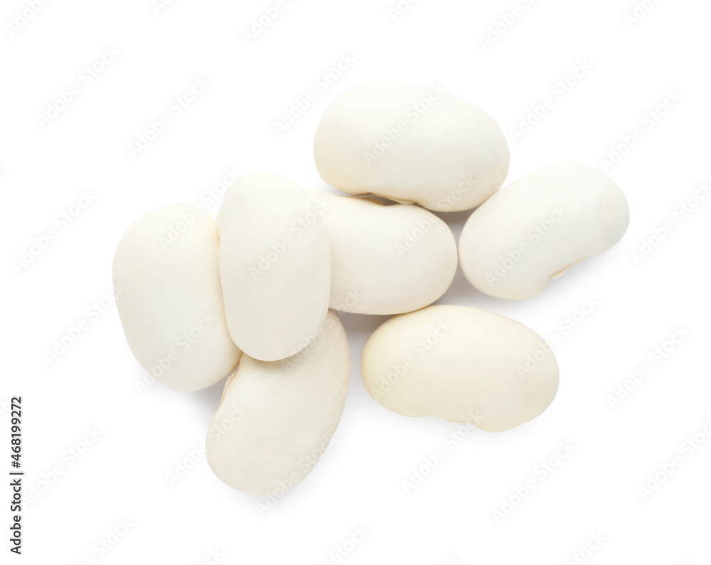 Pile of uncooked navy beans on white background, top view Pile of uncooked navy beans on white background, top view