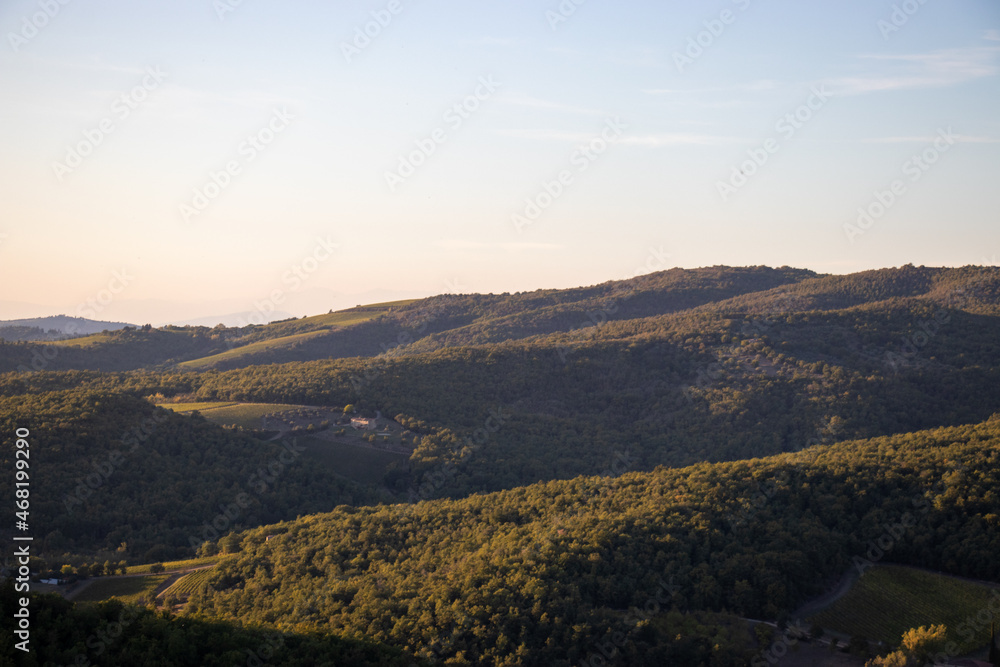 Hills of Tuscan at sunset in autumn