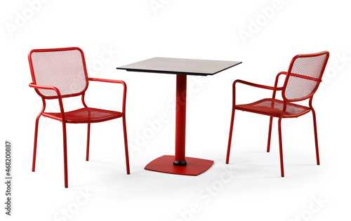 Restaurant table and chairs isolated on white background .