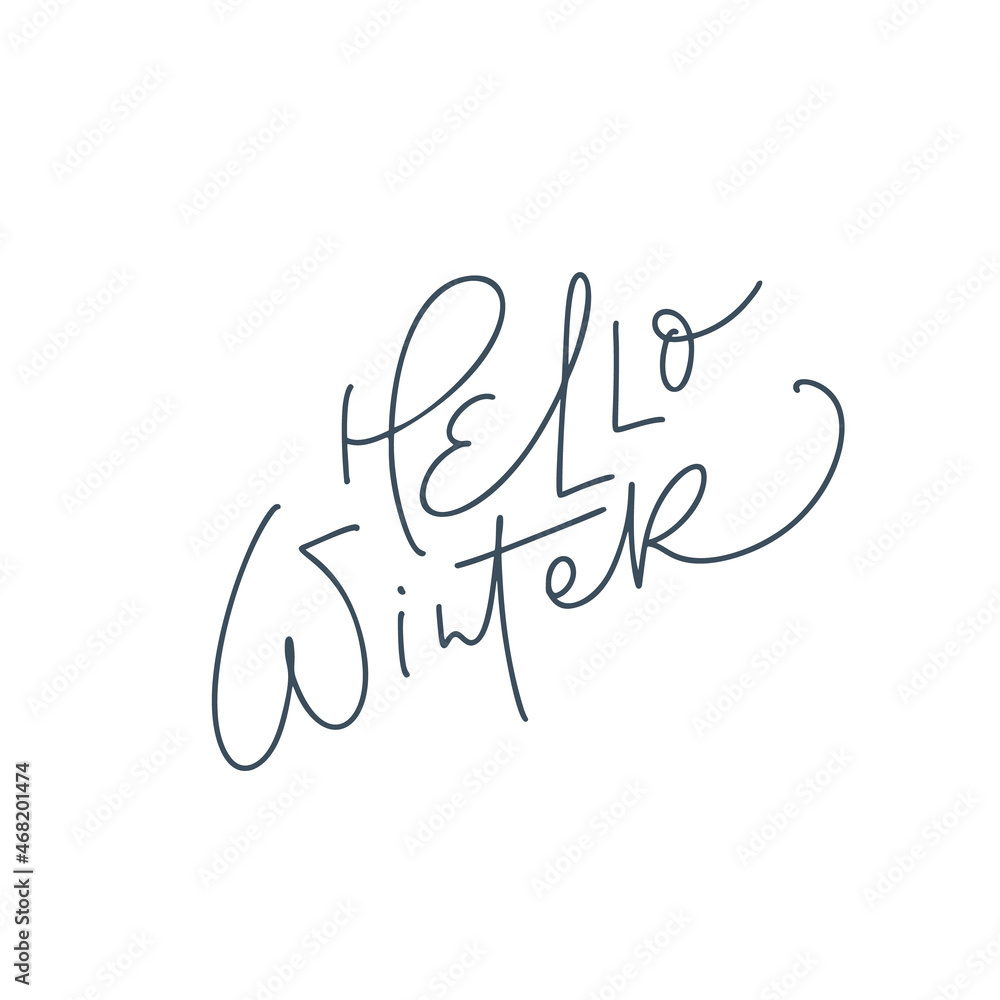 Christmas monoline Hand drawn vector lettering text Hello Winter. Brush calligraphic phrase isolated on white. Text for cards invitations, templates. Stock illustration Christmas monoline Hand drawn vector lettering text Hello Winter. Brush calligraphic phrase isolated on white. Text for cards invitations, templates. Stock illustration