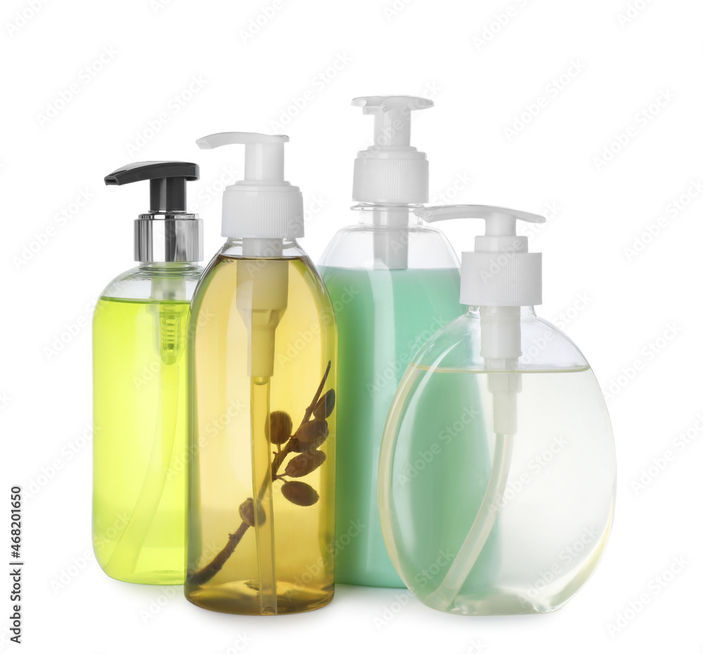 Dispensers of liquid soap on white background Dispensers of liquid soap on white background