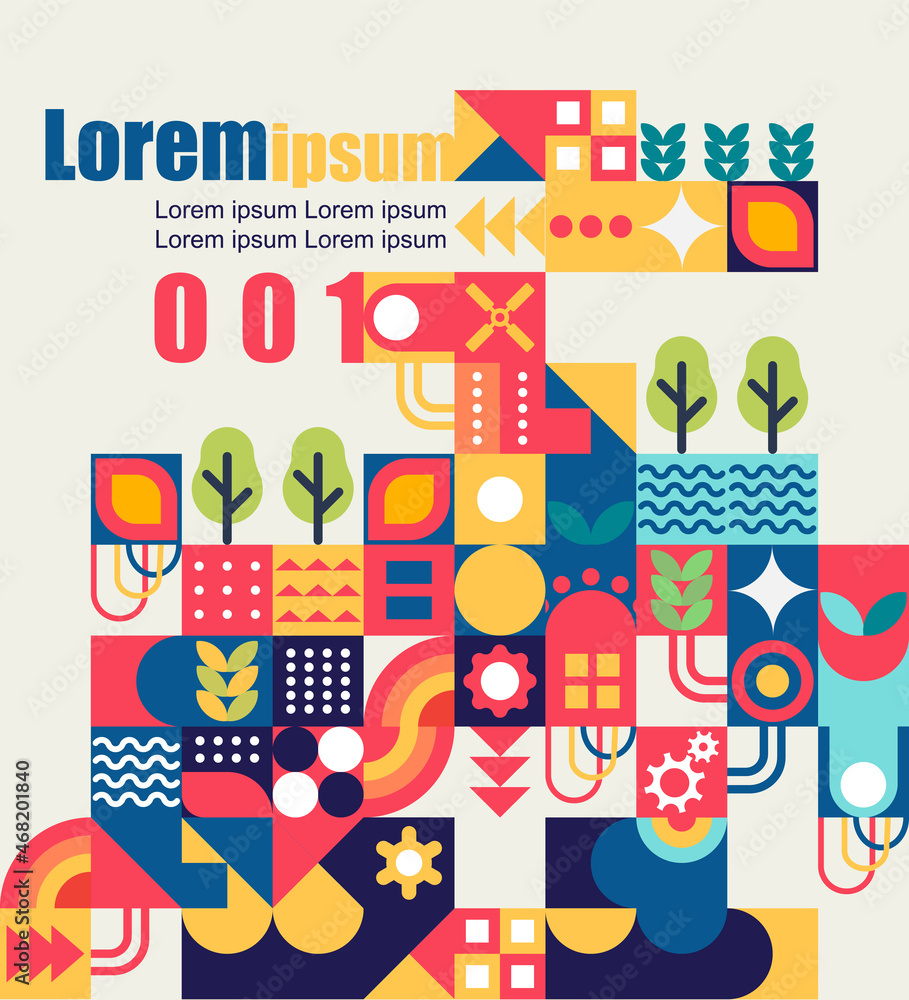 Geometry in Scandinavian style. Agriculture symbol. Harvest of garden, Abstract vector pattern design in Scandinavian style for web banner, business presentation, Vector Illustration Geometry in Scandinavian style. Agriculture symbol. Harvest of garden, Abstract vector pattern design in Scandinavian style for web banner, business presentation, Vector Illustration