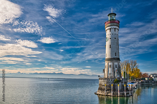Lighthouse in the port of Lindau on Lake Constance