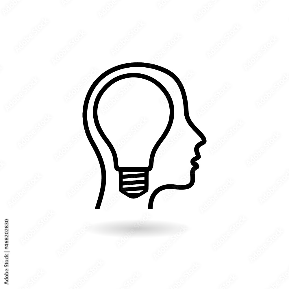 Human head creating a new idea icon with shadow Human head creating a new idea icon with shadow