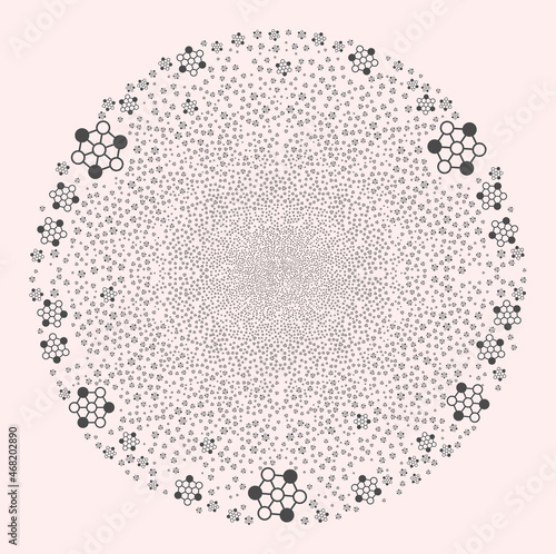 Blockchain explosion spheric cluster. Object pattern is done from random blockchain symbols as explosion sphere. Abstraction spheric cluster collage is designed from blockchain icons.