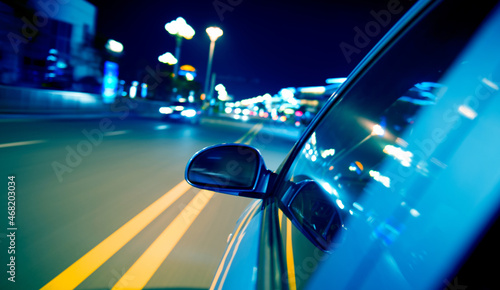 night drive ,shoot from the window of speed car, motion blur steet light.