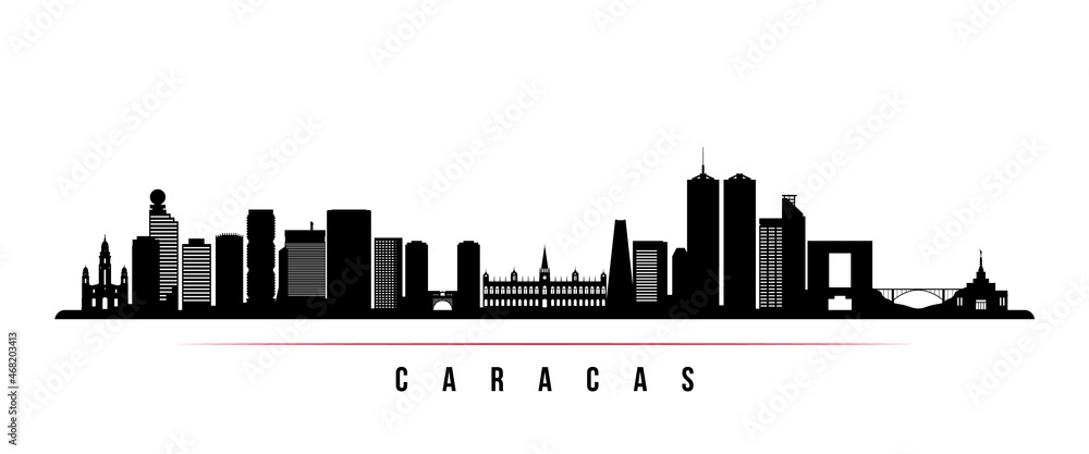 Caracas skyline horizontal banner. Black and white silhouette of Caracas, Venezuela. Vector template for your design.