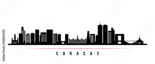 Caracas skyline horizontal banner. Black and white silhouette of Caracas, Venezuela. Vector template for your design.