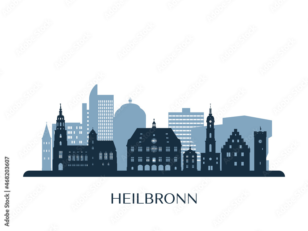 Heilbronn skyline, monochrome silhouette. Vector illustration.