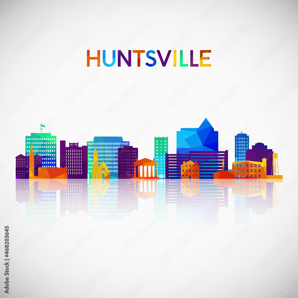 Huntsville skyline silhouette in colorful geometric style. Symbol for your design. Vector illustration.