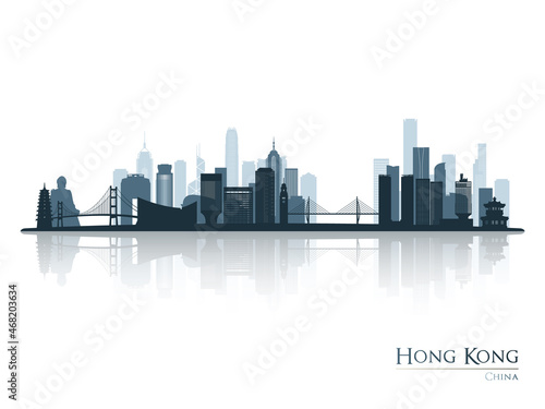 Hong Kong skyline silhouette with reflection. Landscape Hong Kong, China. Vector illustration.