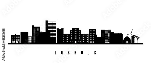 Lubbock skyline horizontal banner. Black and white silhouette of Lubbock, Texas. Vector template for your design.