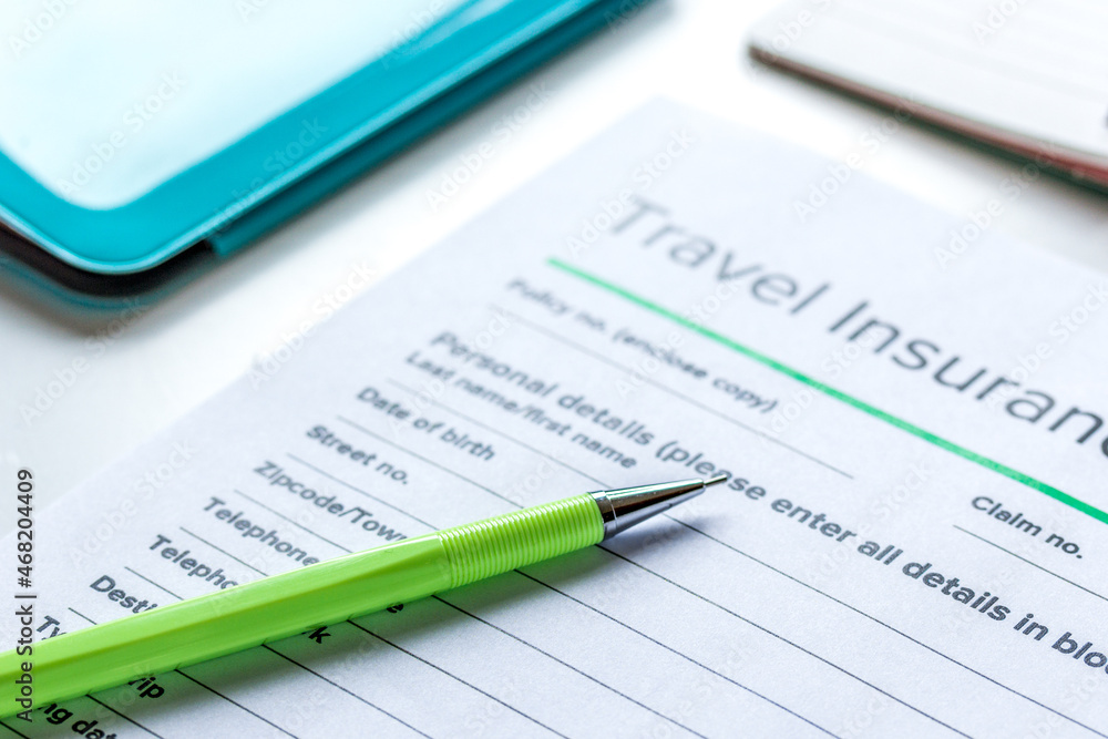 booking travel concept with insurance on table background booking travel concept with insurance on table background