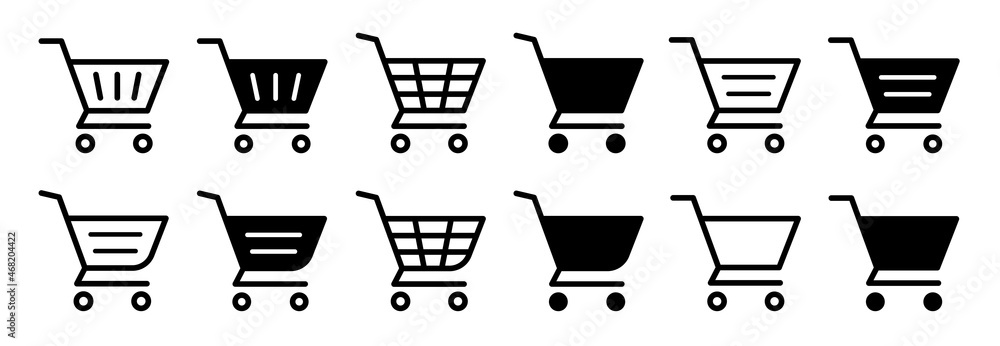 Shopping cart symbol collection. Full and empty shopping cart symbol shop and sale icon set - vector illustration - obrazy, fototapety, plakaty 