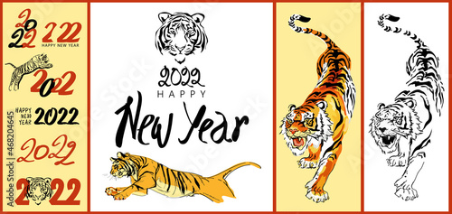 Happy New Year 2022 vector. Tiger vector. The image of a tiger is a symbol of the new year.