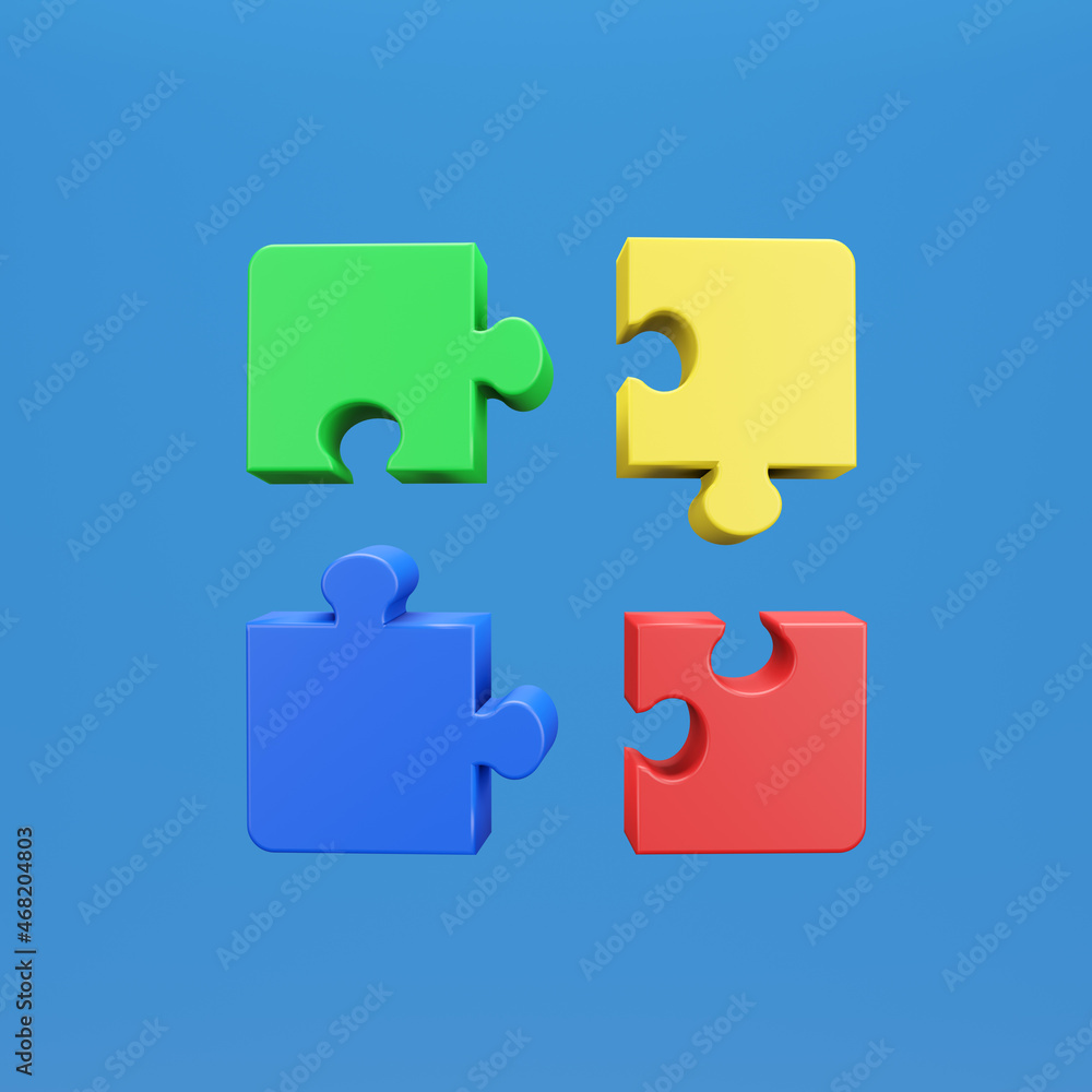 Jigsaw puzzle in action. Symbol of team work, strategy, solution, connection. Business concept. 3D render illustration. Clipping path of each element included. Jigsaw puzzle in action. Symbol of team work, strategy, solution, connection. Business concept. 3D render illustration. Clipping path of each element included.