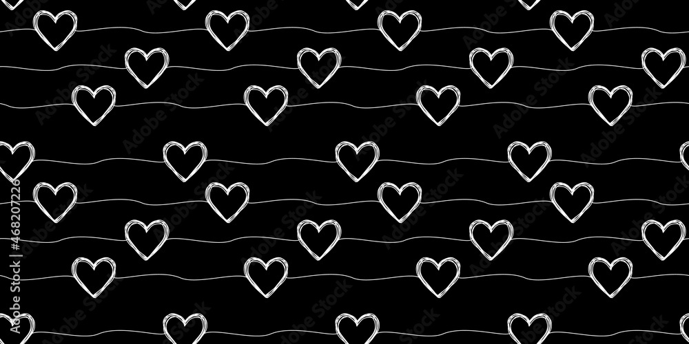 Seamless pattern with scribble hearts and stripes Seamless pattern with scribble hearts and stripes