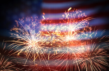Independence Day of USA. National American flag and fireworks