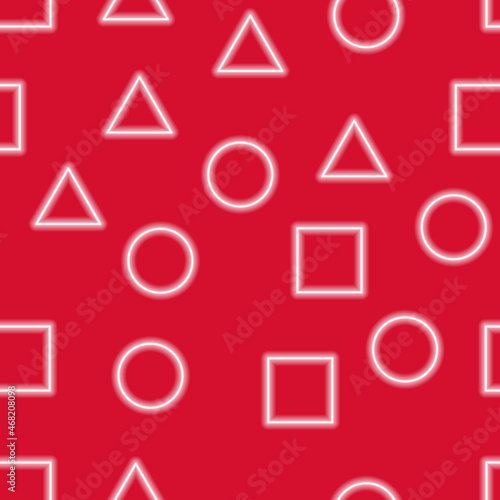 Abstract neon background. Texture of geometric shapes circle, triangle, square.