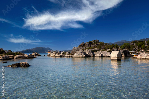 Fototapeta Naklejka Na Ścianę i Meble -  Kekova is also a region located in the sunken city. Simena ancient city, Kalekoy, Kekova, Antalya, Turkey.