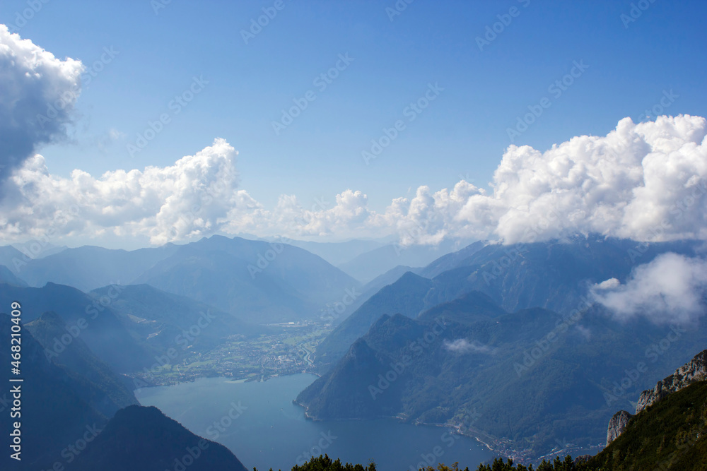 Lake Traunsee and Alps seen from Traunstein, Upper Austria, Austria