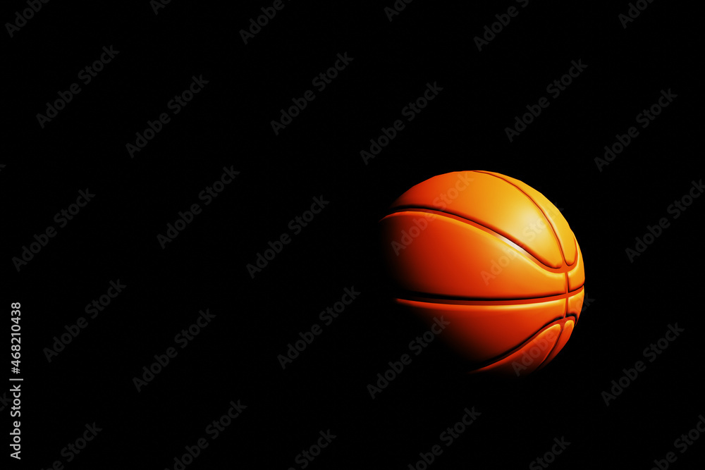 Basketball ball on black dark background. Mimimal sport concept.