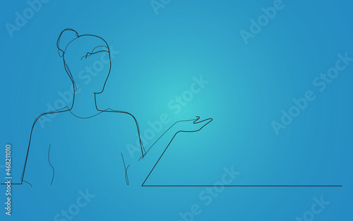 Woman presenter with hand isolated on white background. Woman presenter for product, ad, marketing, presentation materials and advertising. Creative modern concept, vector illustration