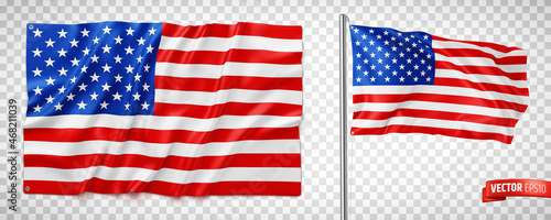 Vector realistic illustration of the United States of America flags on a transparent background.