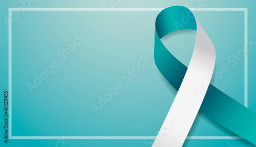 Cervical cancer awareness month banner with teal and white ribbon awareness. photo