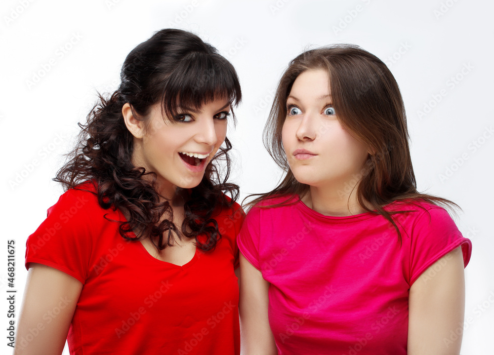 Happy friends hugging each other.Teenage girl using smart phone.Selfie.Girl have fun . Happy friends hugging each other.Teenage girl using smart phone.Selfie.Girl have fun .