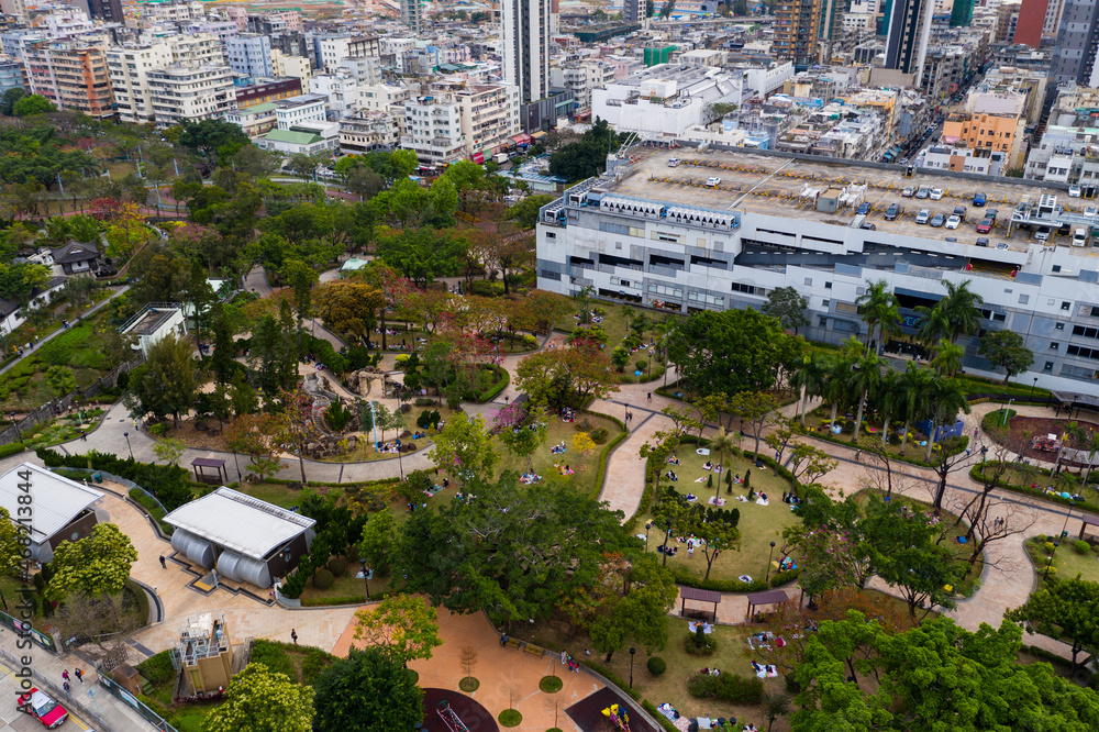 Fototapeta premium Top view of Hong Kong city